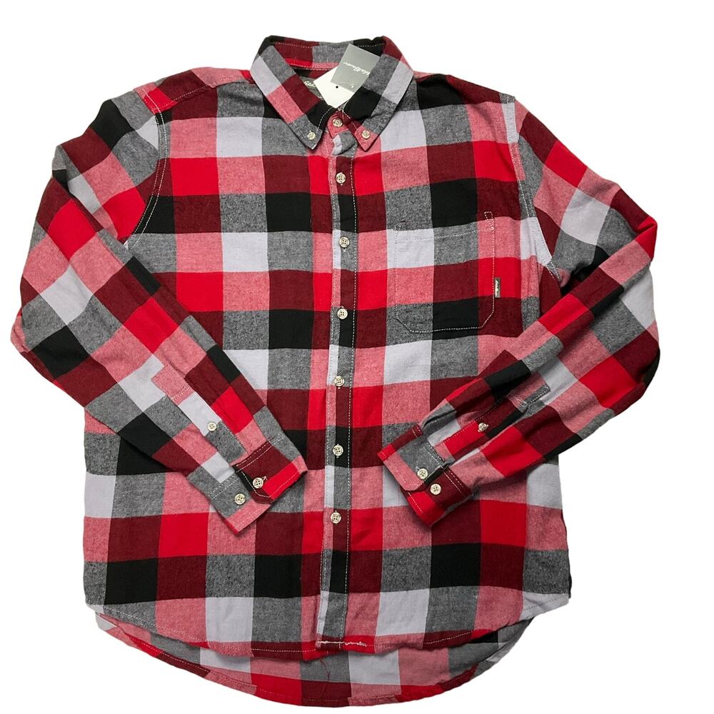 EDDIE BAUER Mens Button Down Flannel Shirt Buffalo Check Plaid Red Gray XL NWT